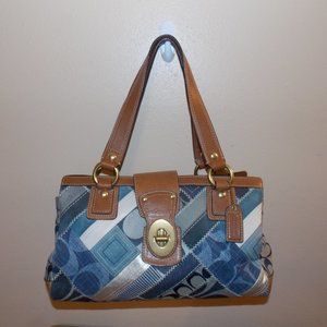 Coach Blue Denim Patchwork Turnlock Satchel